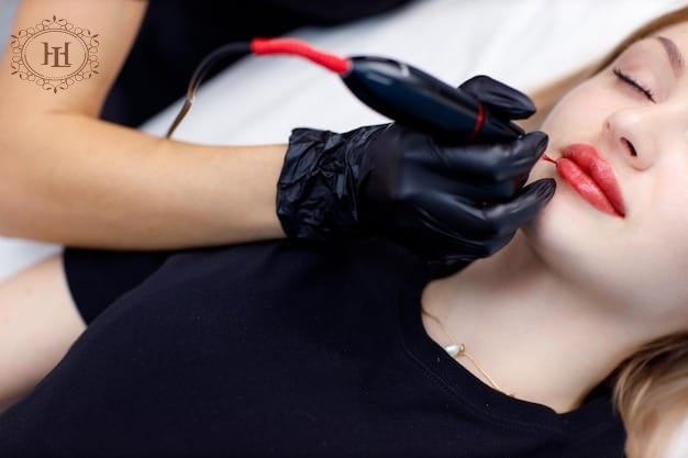 cosmetologist applying pink pigm